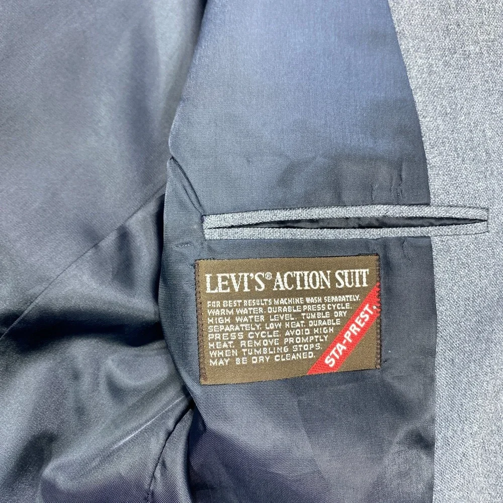Vintage Levis Action Suit Blazer Mens 44R Gray Two Button Sport Coat Jacket 70s